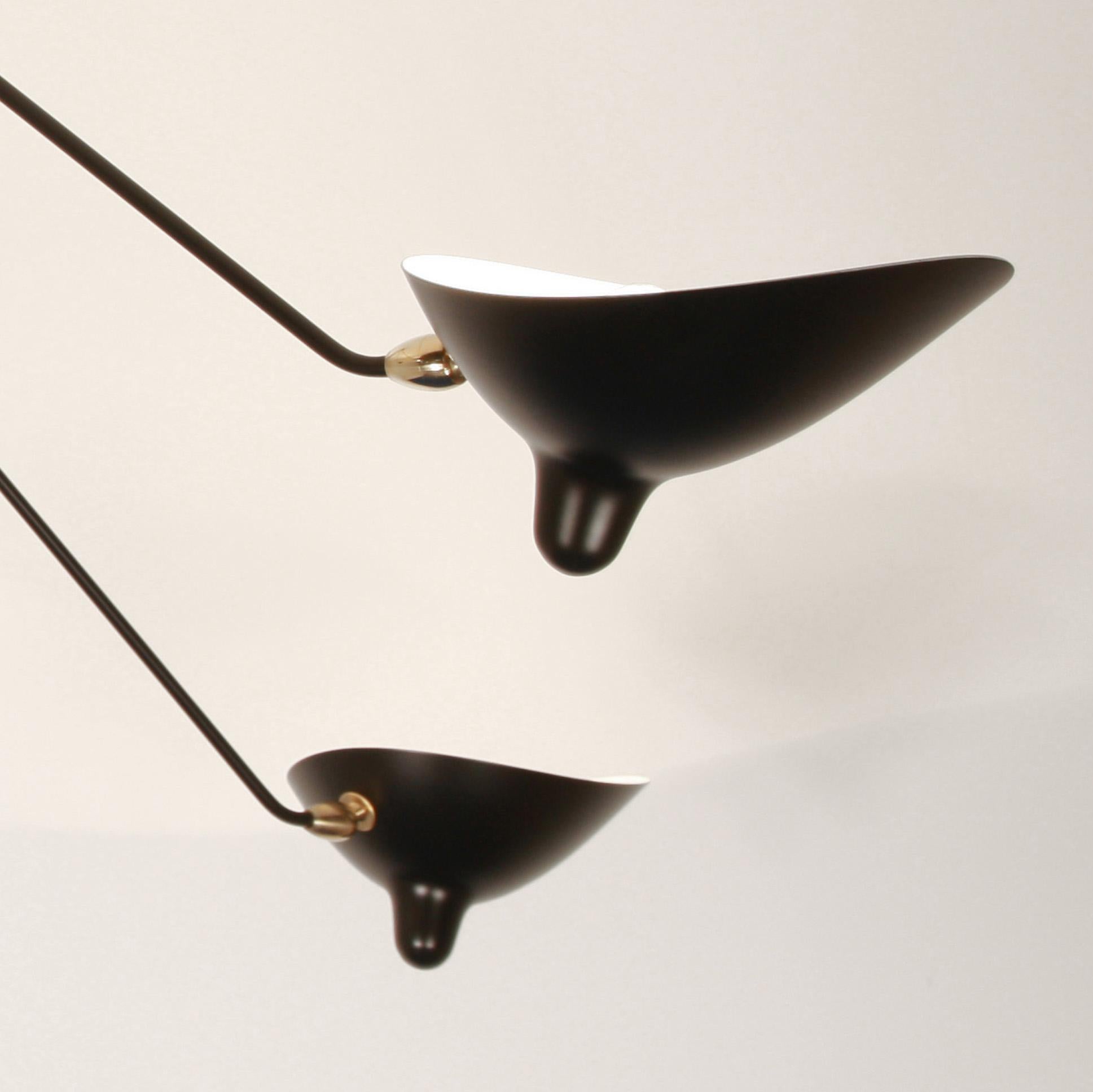Serge Mouille Mid-Century Modern Black Five Fixed Arms Spider Ceiling Lamp 1