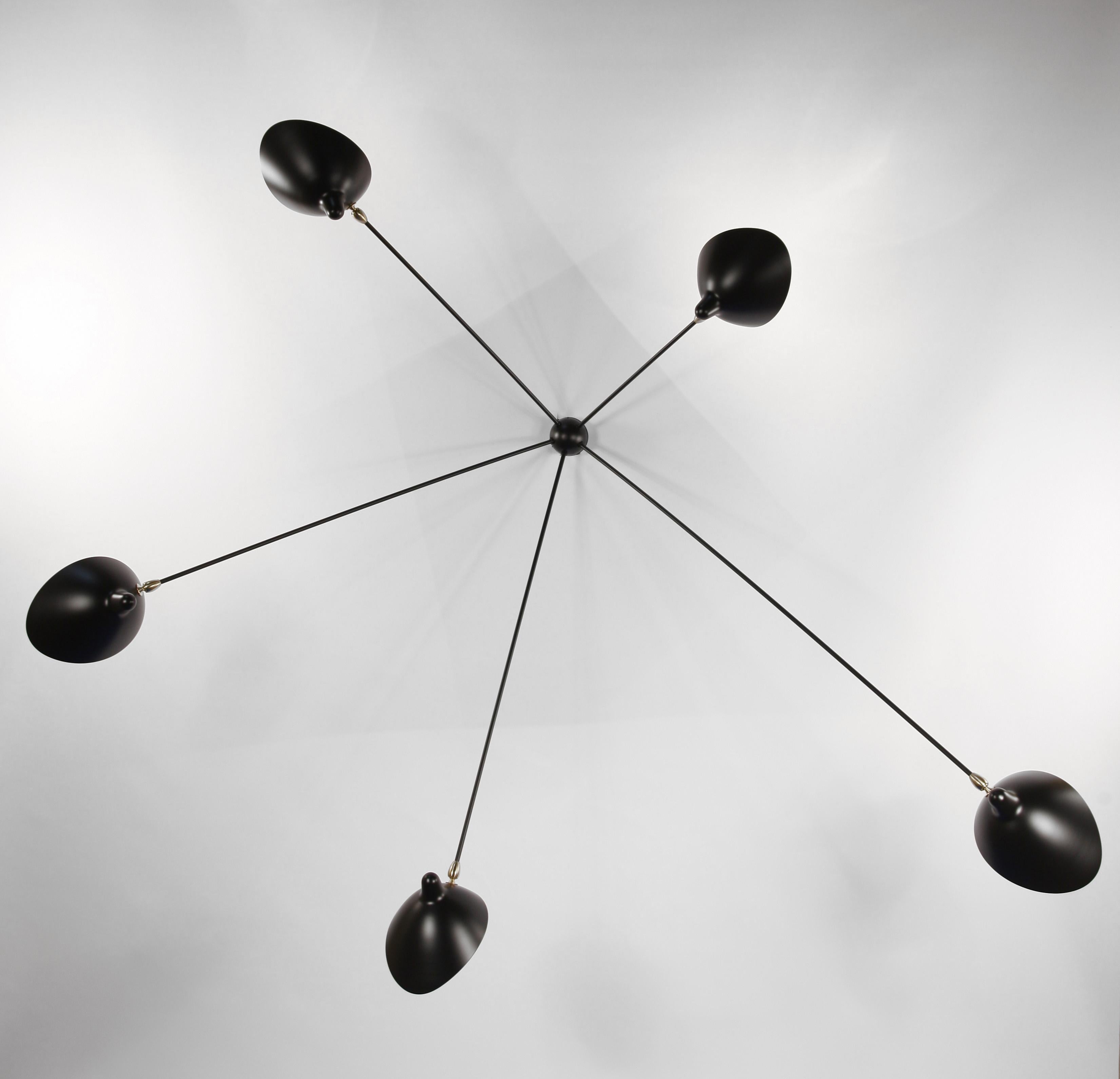 Ceiling wall lamp model 'Five Fixed Arms Spider Wall Lamp' designed by Serge Mouille in 1953.

Manufactured by Editions Serge Mouille in France. The production of lamps, wall lights and floor lamps are manufactured using craftsman’s techniques with