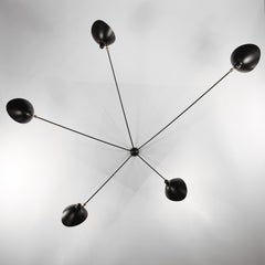 Serge Mouille Mid-Century Modern Black Five Fixed Arms Spider Ceiling Wall Lamp