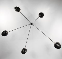 Serge Mouille Mid-Century Modern Black Five Fixed Arms Spider Ceiling Wall Lamp
