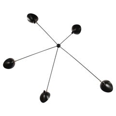 Serge Mouille Mid-Century Modern Black Five Fixed Arms Spider Ceiling Wall Lamp