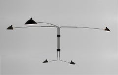 Serge Mouille Mid-Century Modern Black Five Rotating Straight Arms Wall Lamp