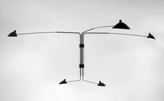 Serge Mouille Mid-Century Modern Black Five Rotating Straight Arms Wall Lamp