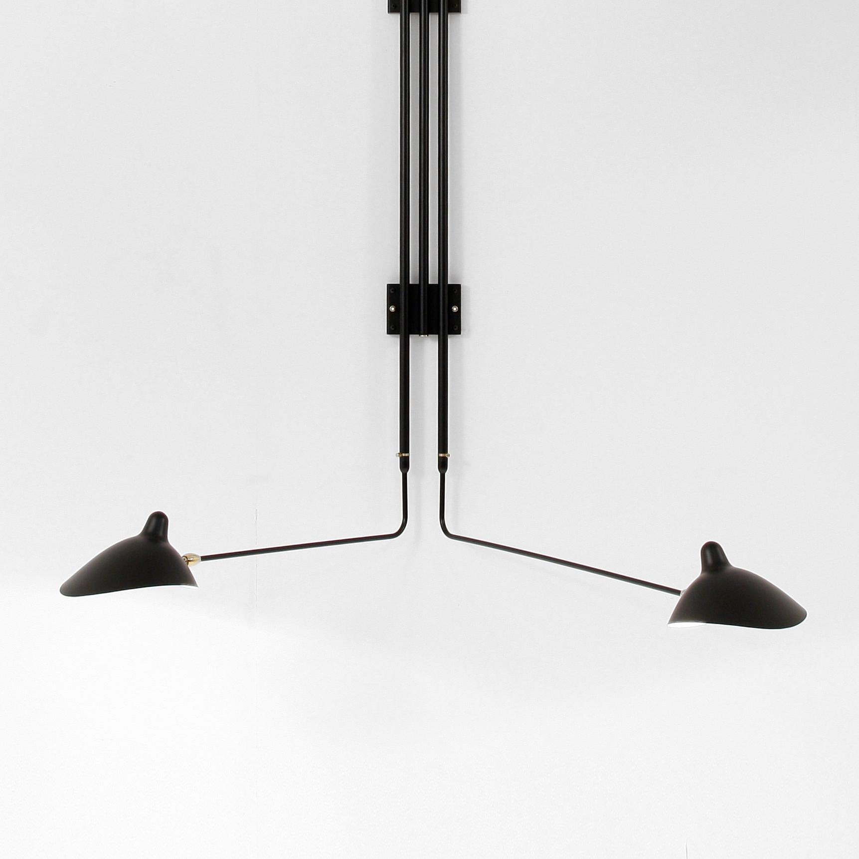 Alluminio Serge Mouille Lampada da parete a cinque bracci dritti rotanti in nero, stile metà secolo moderno in vendita