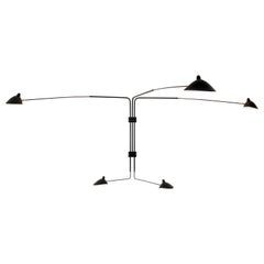 Serge Mouille Mid-Century Modern Black Five Rotating Straight Arms Wall Lamp