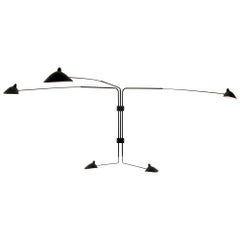 Serge Mouille Mid-Century Modern Black Five Rotating Straight Arms Wall Lamp