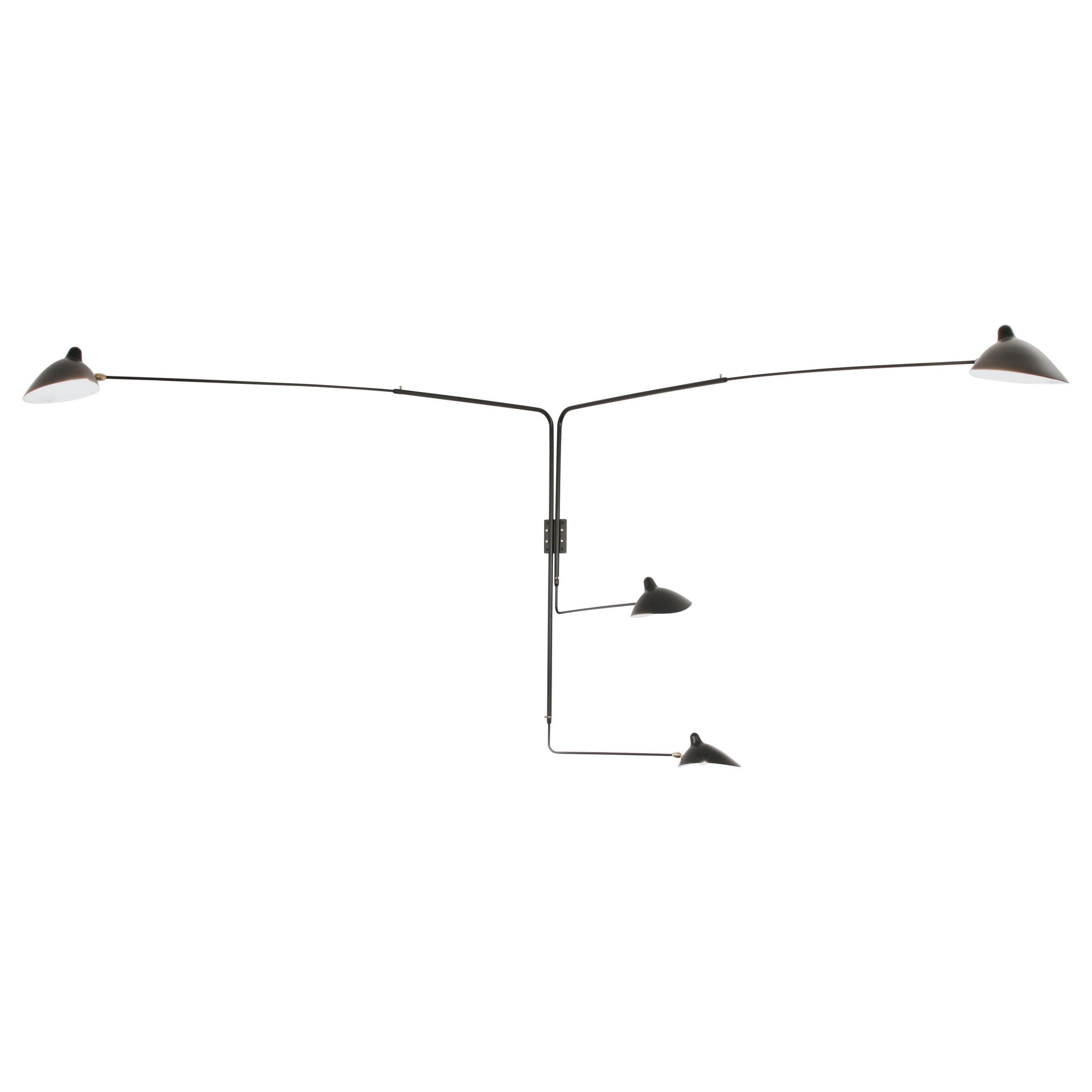 Serge Mouille Mid-Century Modern Black Four Rotating Straight Arms Wall Lamp