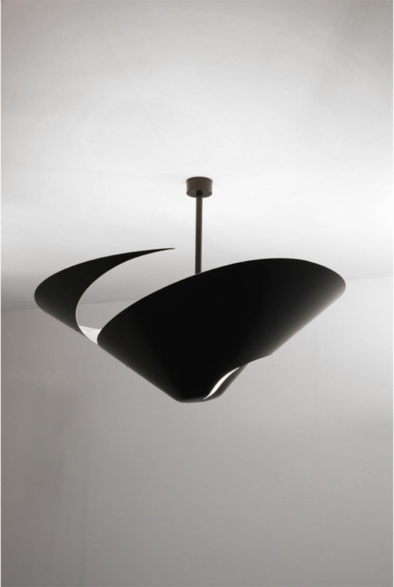 French Serge Mouille Mid-Century Modern Black Large Snail Ceiling Wall Lamp For Sale
