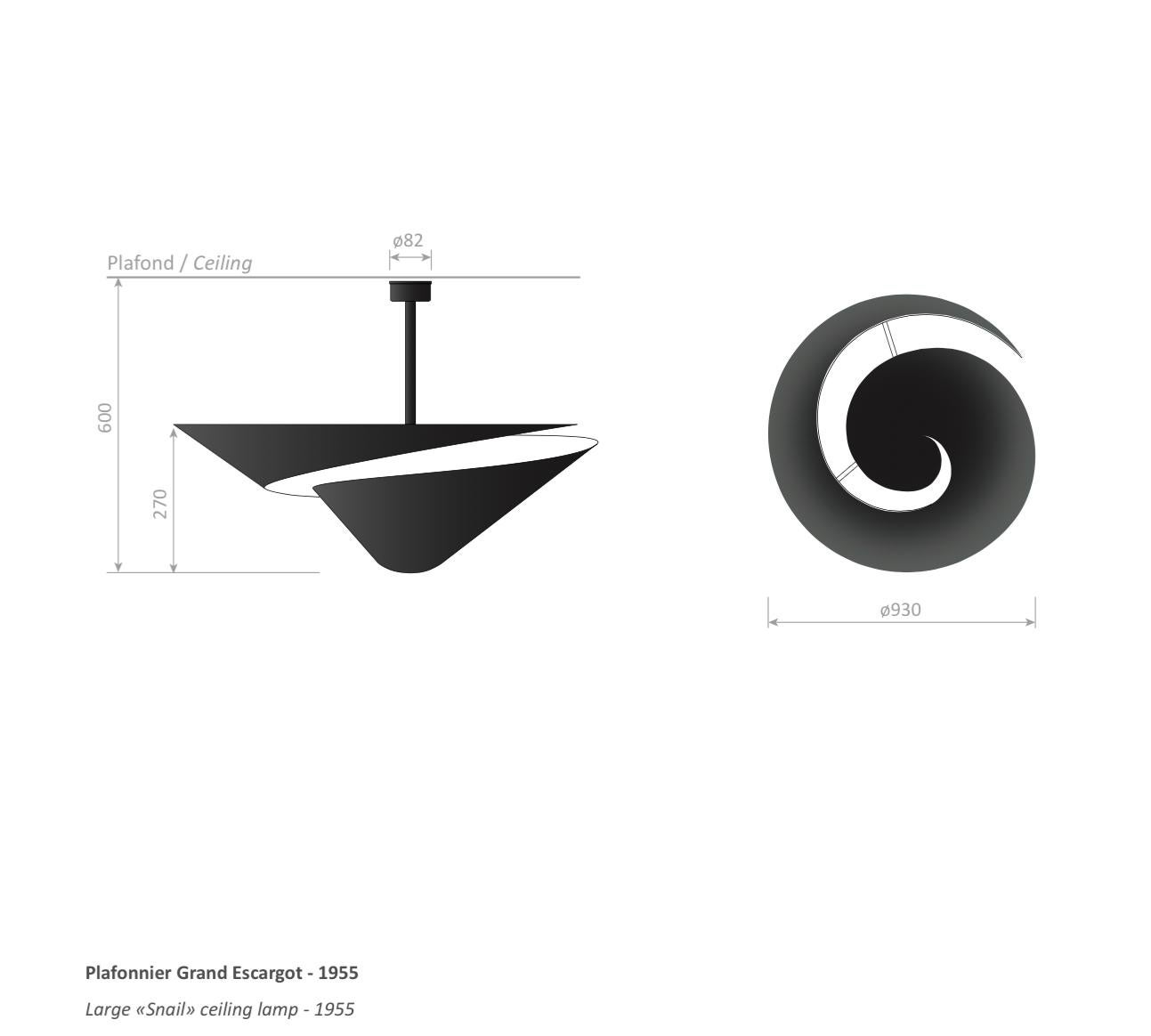 Serge Mouille Mid-Century Modern Black Large Snail Ceiling Wall Lamp 1
