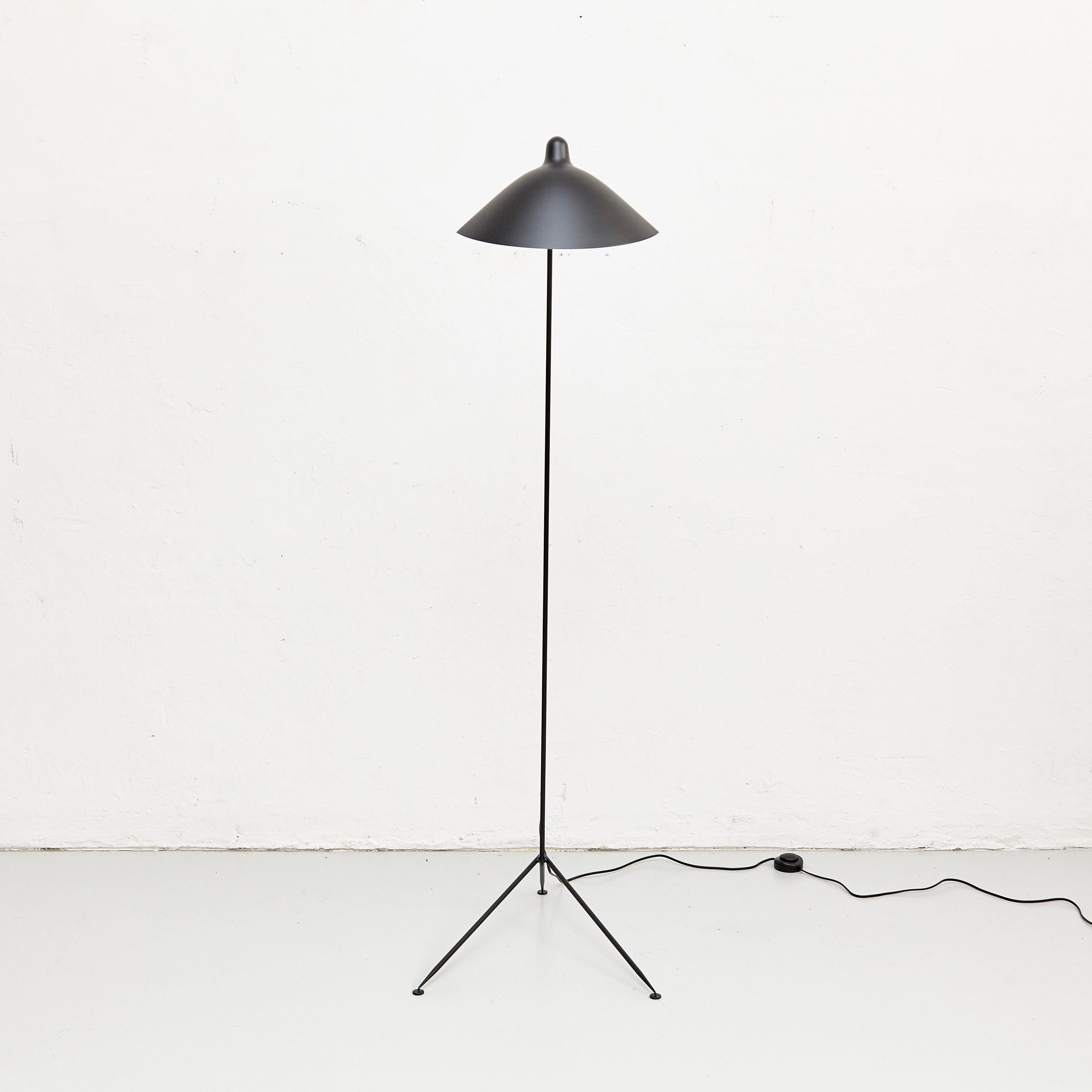 French Serge Mouille Mid-Century Modern Black One-Arm Standing Lamp