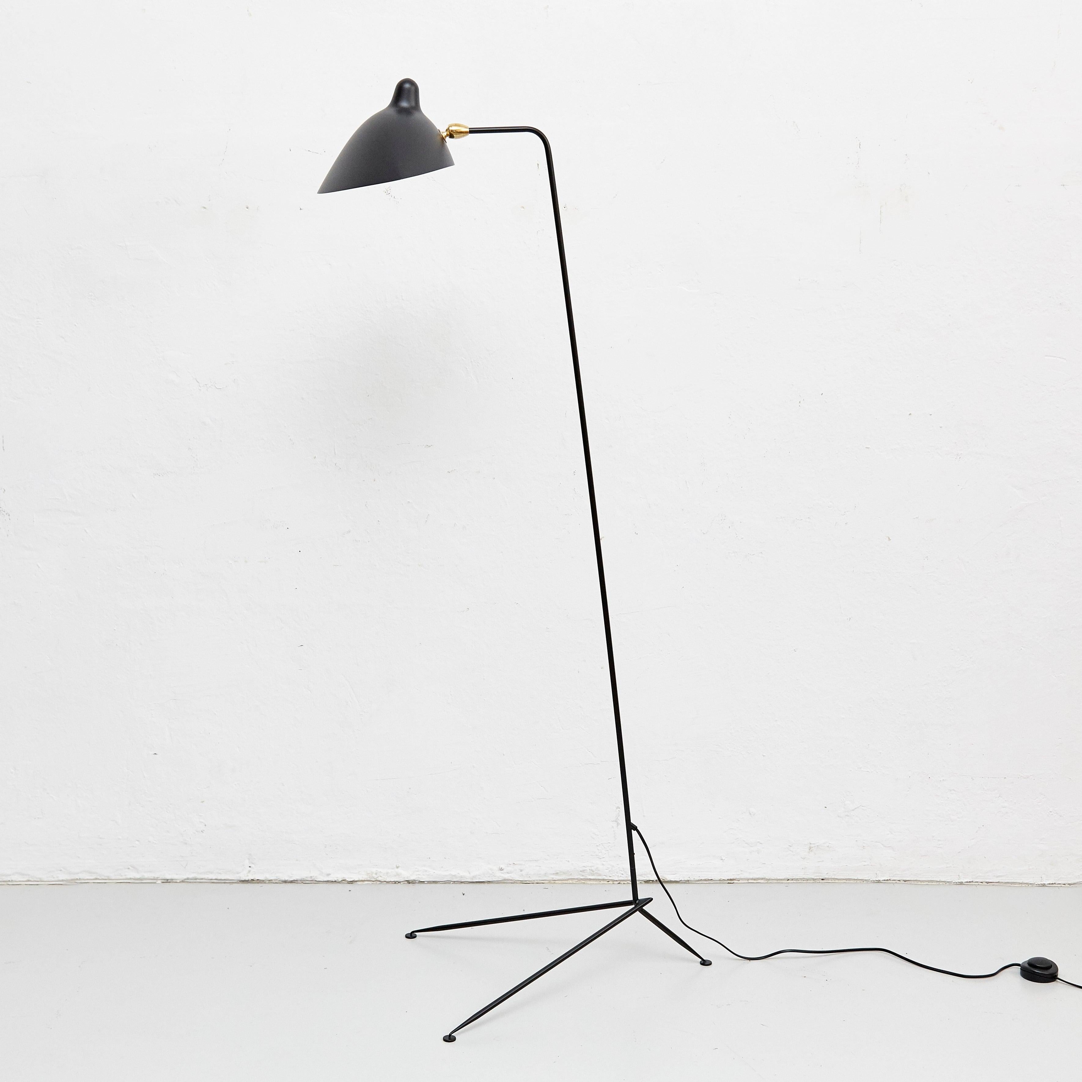 French Serge Mouille Mid-Century Modern Black One-Arm Standing Lamp For Sale