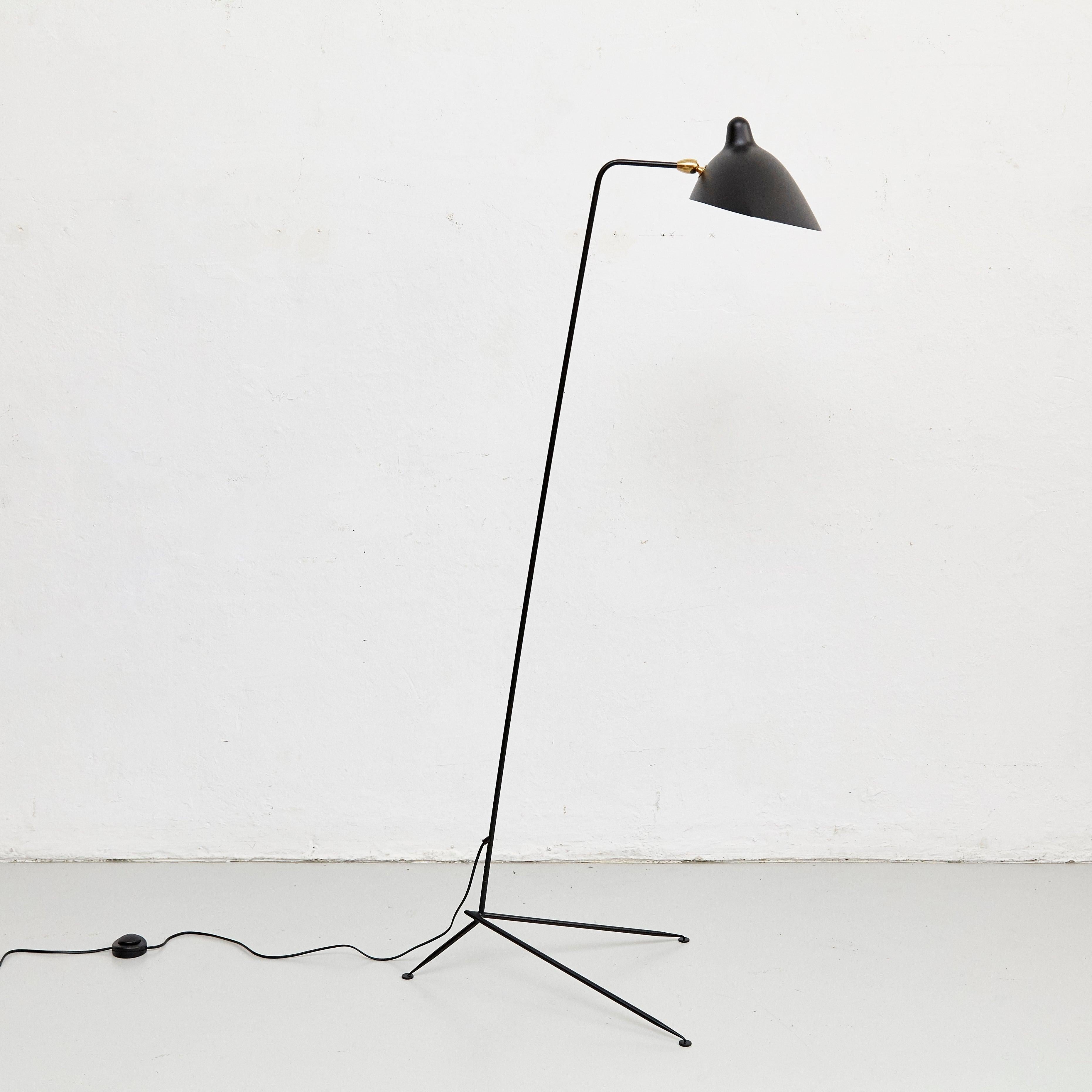 French Serge Mouille Mid-Century Modern Black One-Arm Standing Lamp