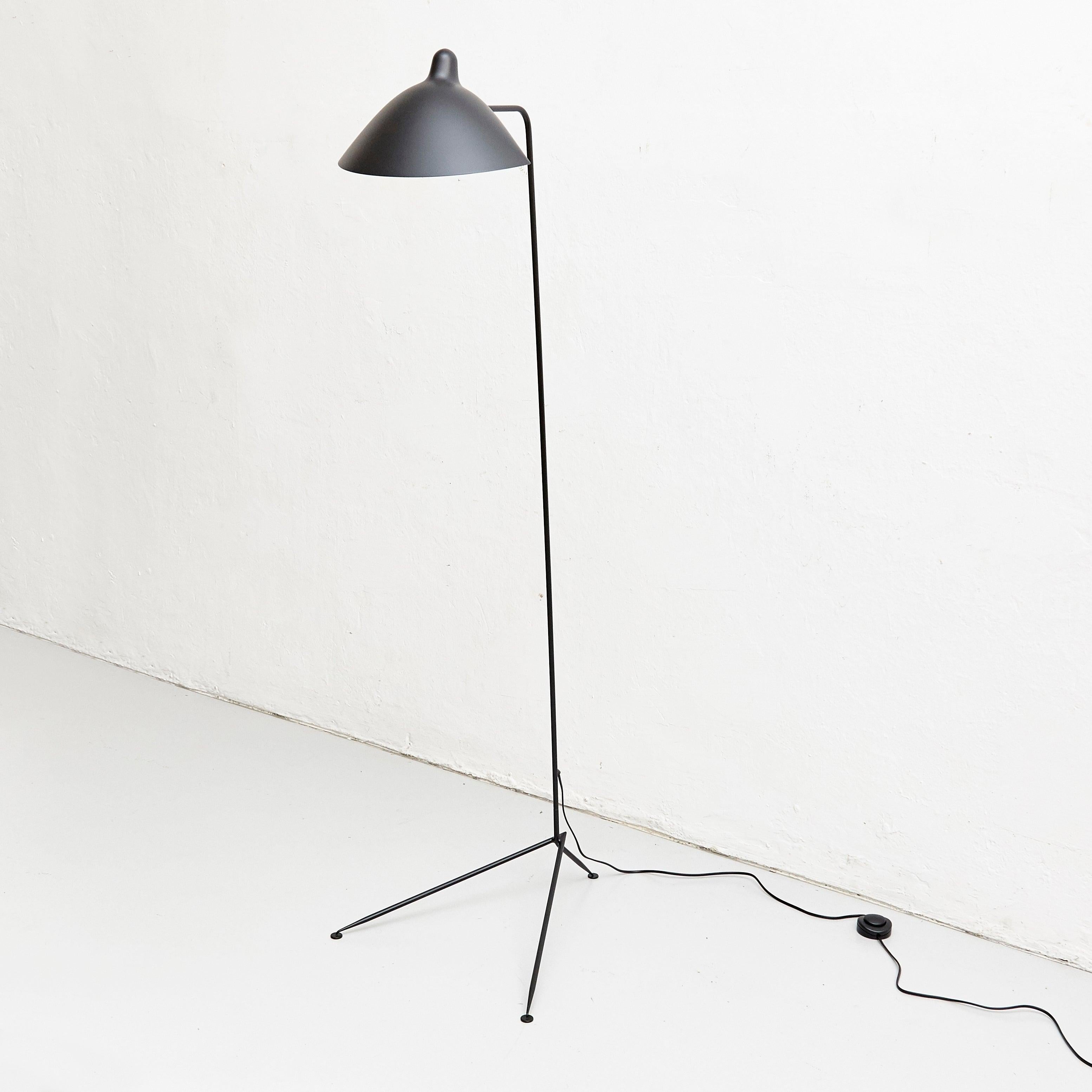 Contemporary Serge Mouille Mid-Century Modern Black One-Arm Standing Lamp