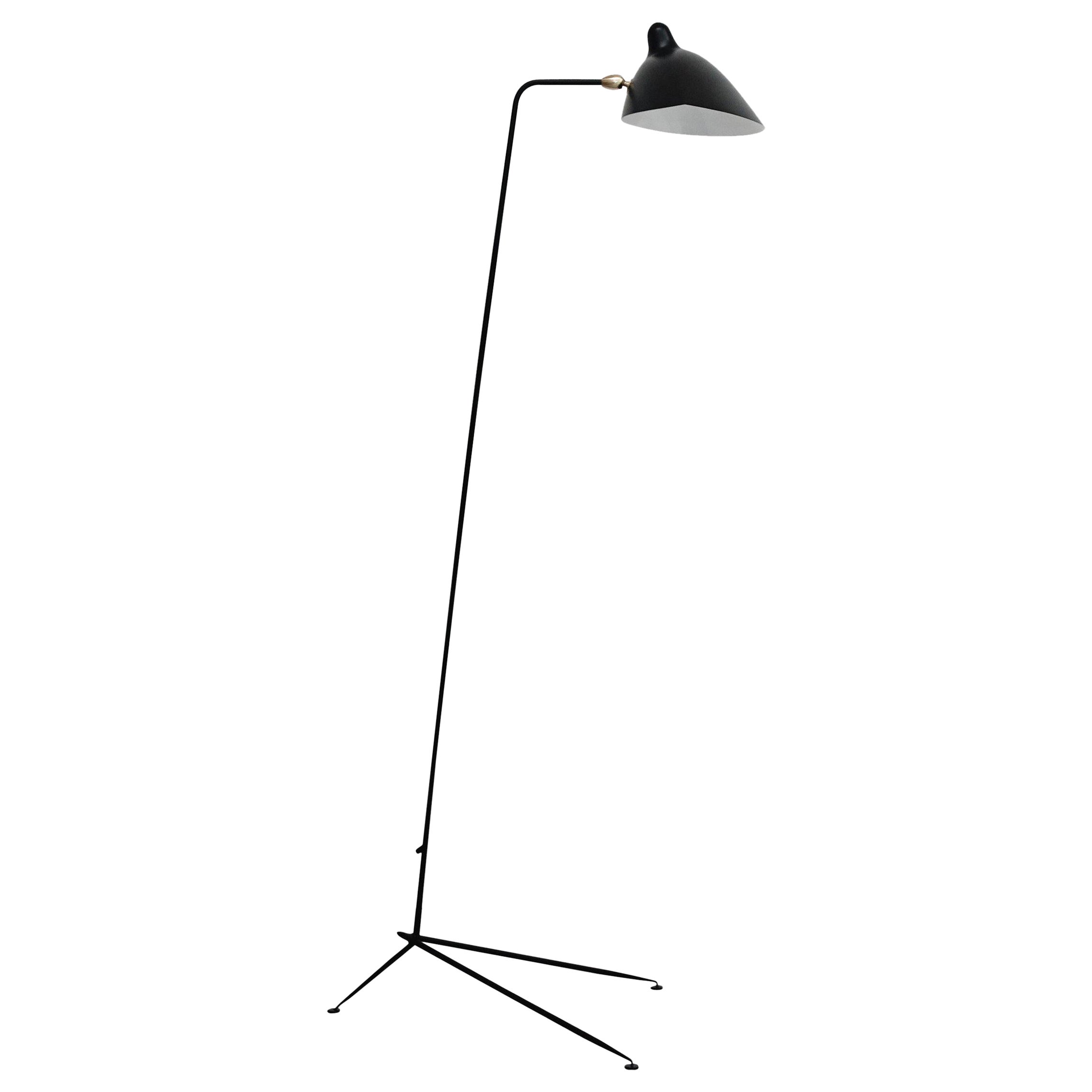 Serge Mouille Mid-Century Modern Black One-Arm Standing Lamp 