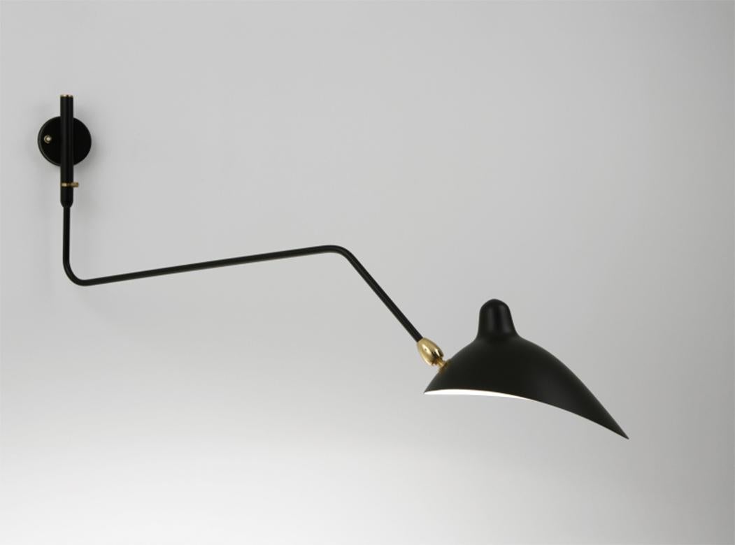 French Serge Mouille Mid-Century Modern Black One Rotating Curved Arm Wall Lamp