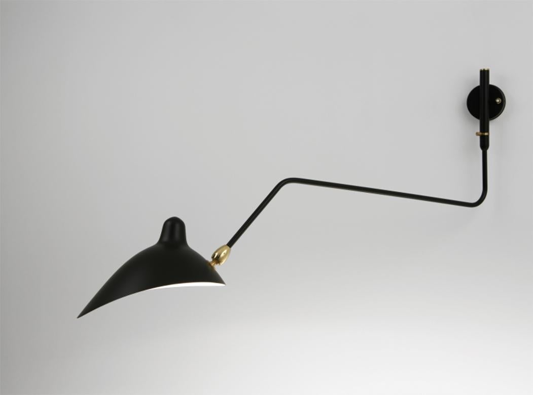 French Serge Mouille Mid-Century Modern Black One Rotating Curved Arm Wall Lamp