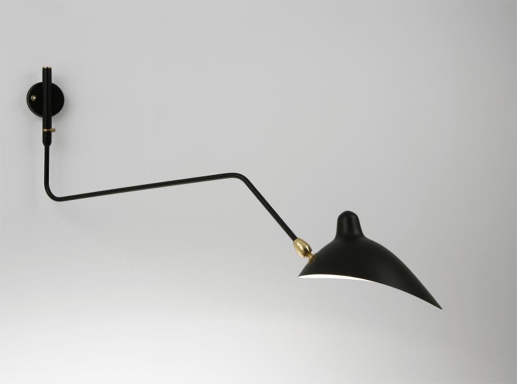 French Serge Mouille Mid-Century Modern Black One Rotating Curved Arm Wall Lamp For Sale