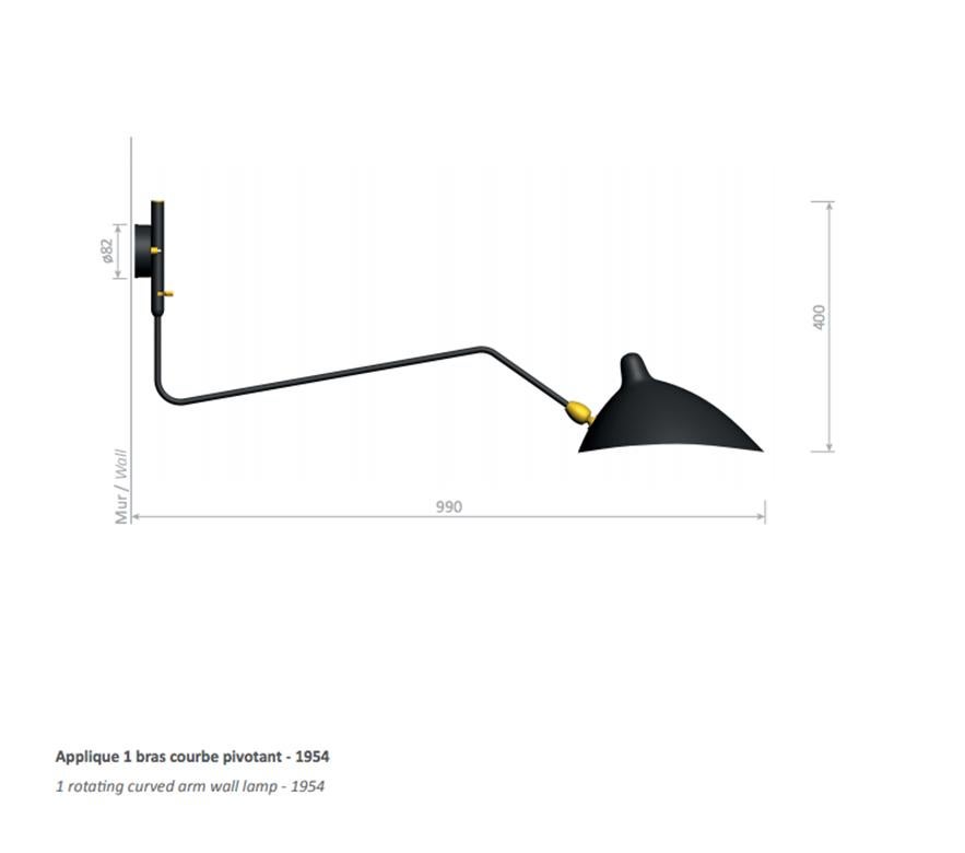 Serge Mouille Moderne schwarze, drehbare Wandleuchte mit geschwungenem Arm, Mitte des Jahrhunderts im Angebot 1