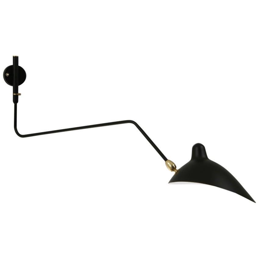Serge Mouille Mid-Century Modern Black One Rotating Curved Arm Wall Lamp