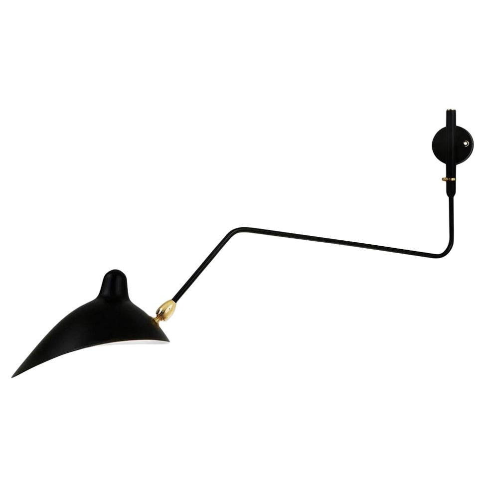 Serge Mouille Mid-Century Modern Black One Rotating Curved Arm Wall Lamp For Sale