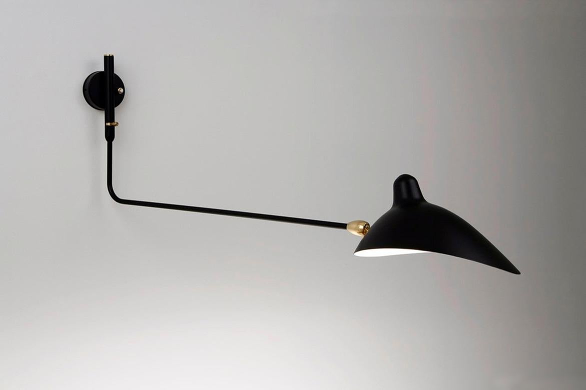 French Serge Mouille Mid-Century Modern Black One Rotating Straight Arm Wall Lamp
