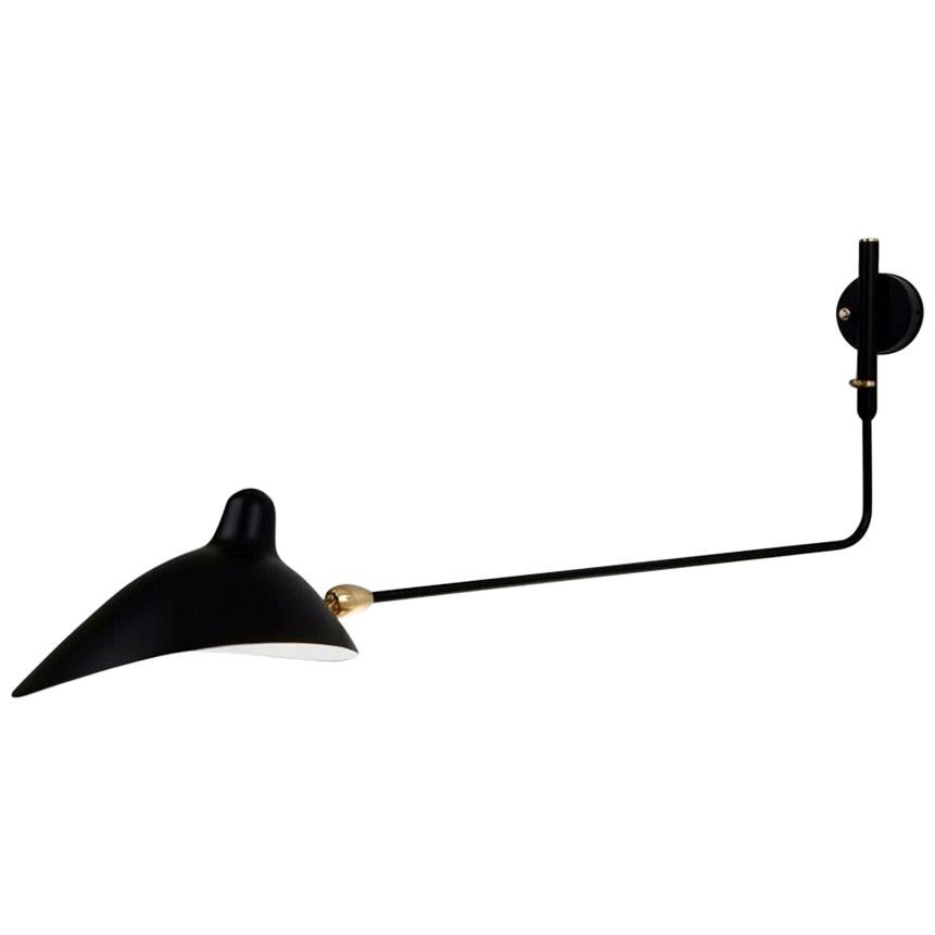 Serge Mouille Mid-Century Modern Black One Rotating Straight Arm Wall Lamp For Sale