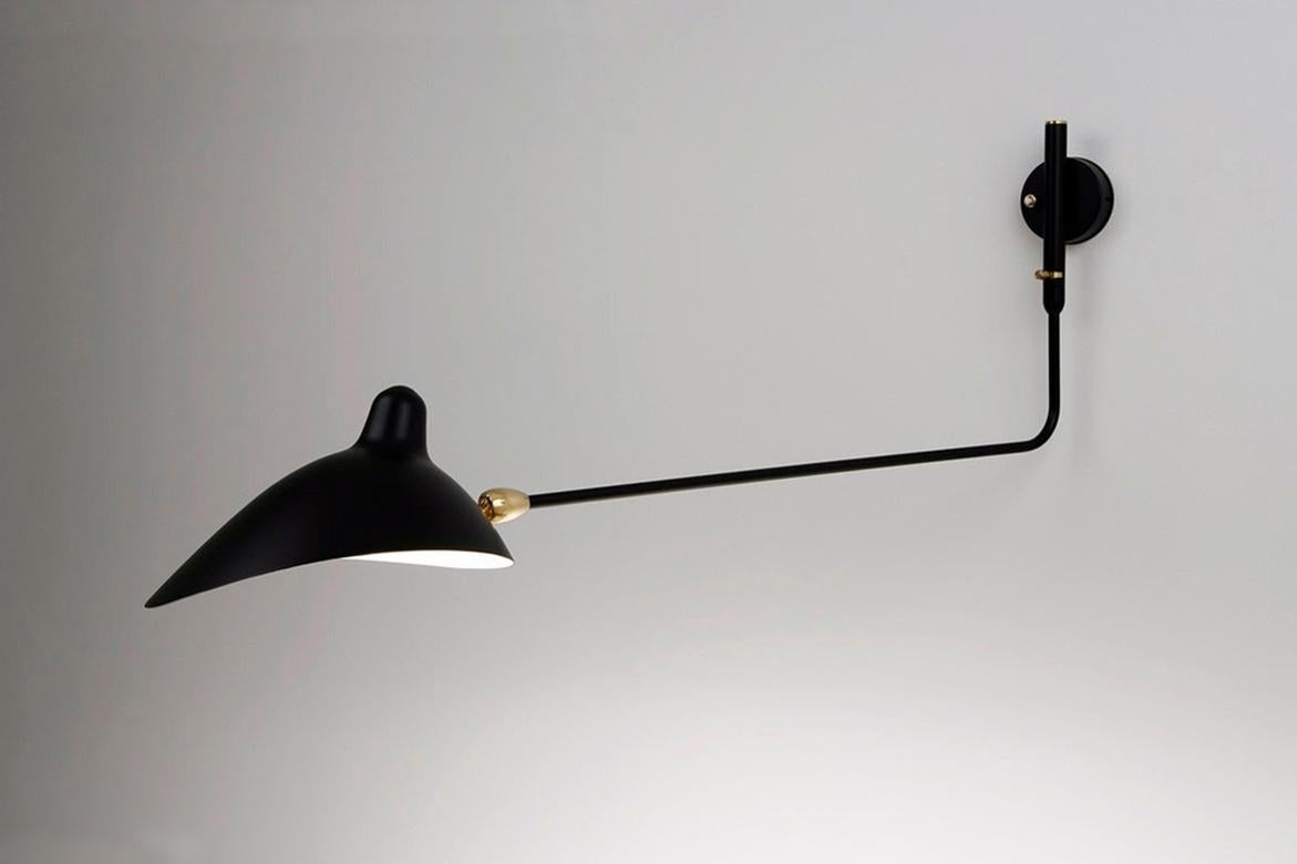 French Serge Mouille Mid-Century Modern Black One Rotating Stright Arm Wall Lamp For Sale