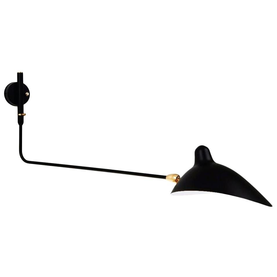 Serge Mouille Mid-Century Modern Black One Rotating Stright Arm Wall Lamp