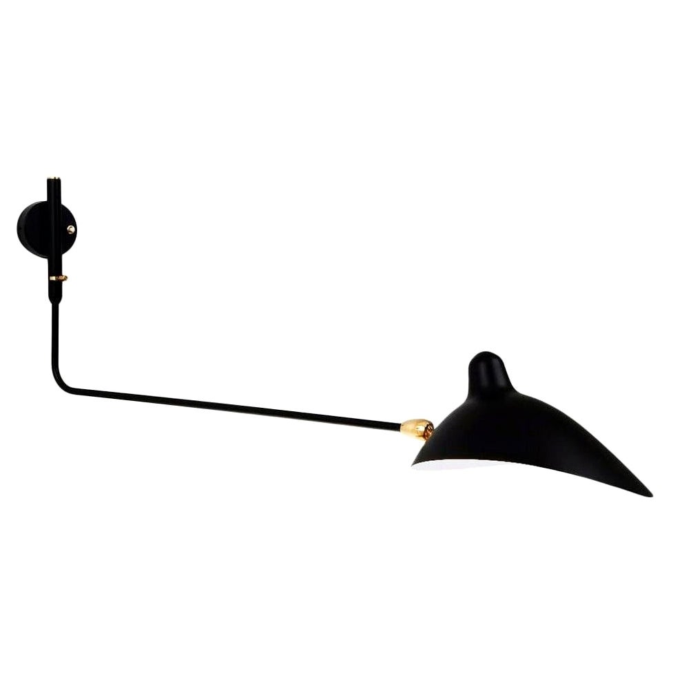 Serge Mouille Mid-Century Modern Black One Rotating Stright Arm Wall Lamp For Sale