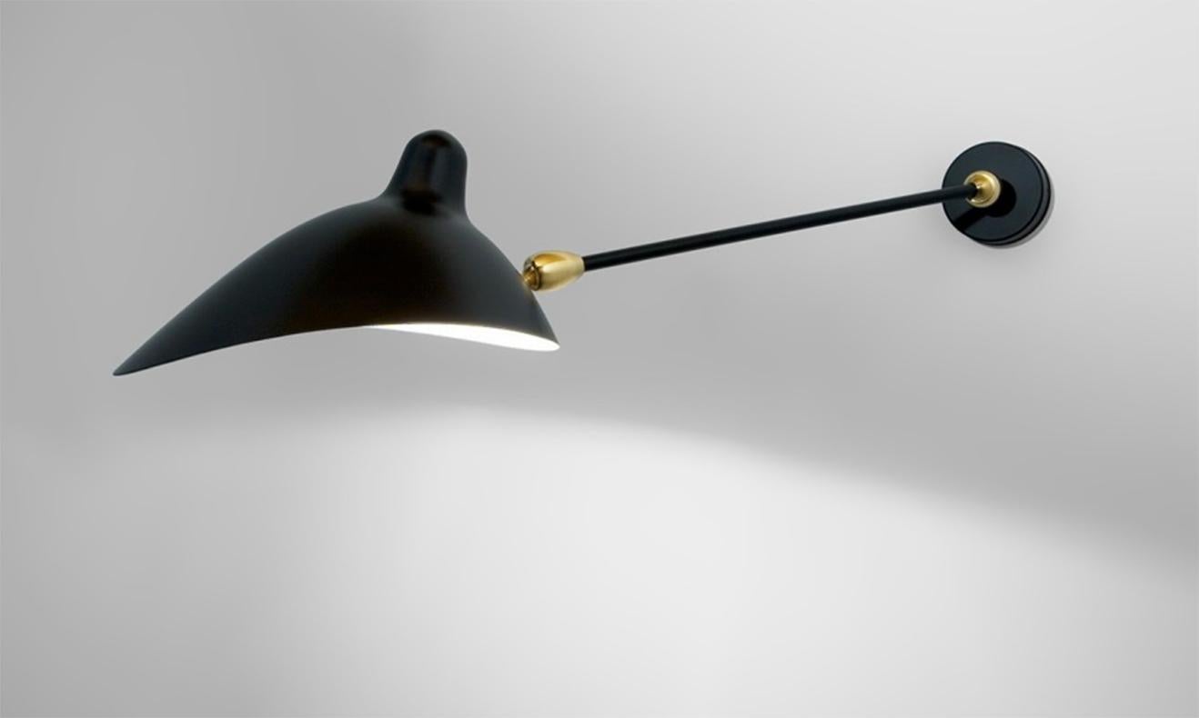 French Serge Mouille Mid-Century Modern Black One Straight Arm Two Swivels Wall Lamp For Sale