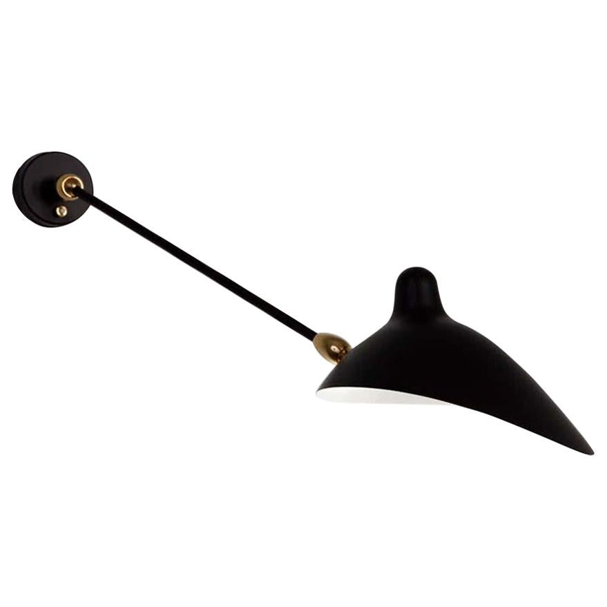 Serge Mouille Mid-Century Modern Black One Straight Arm Two Swivels Wall Lamp For Sale