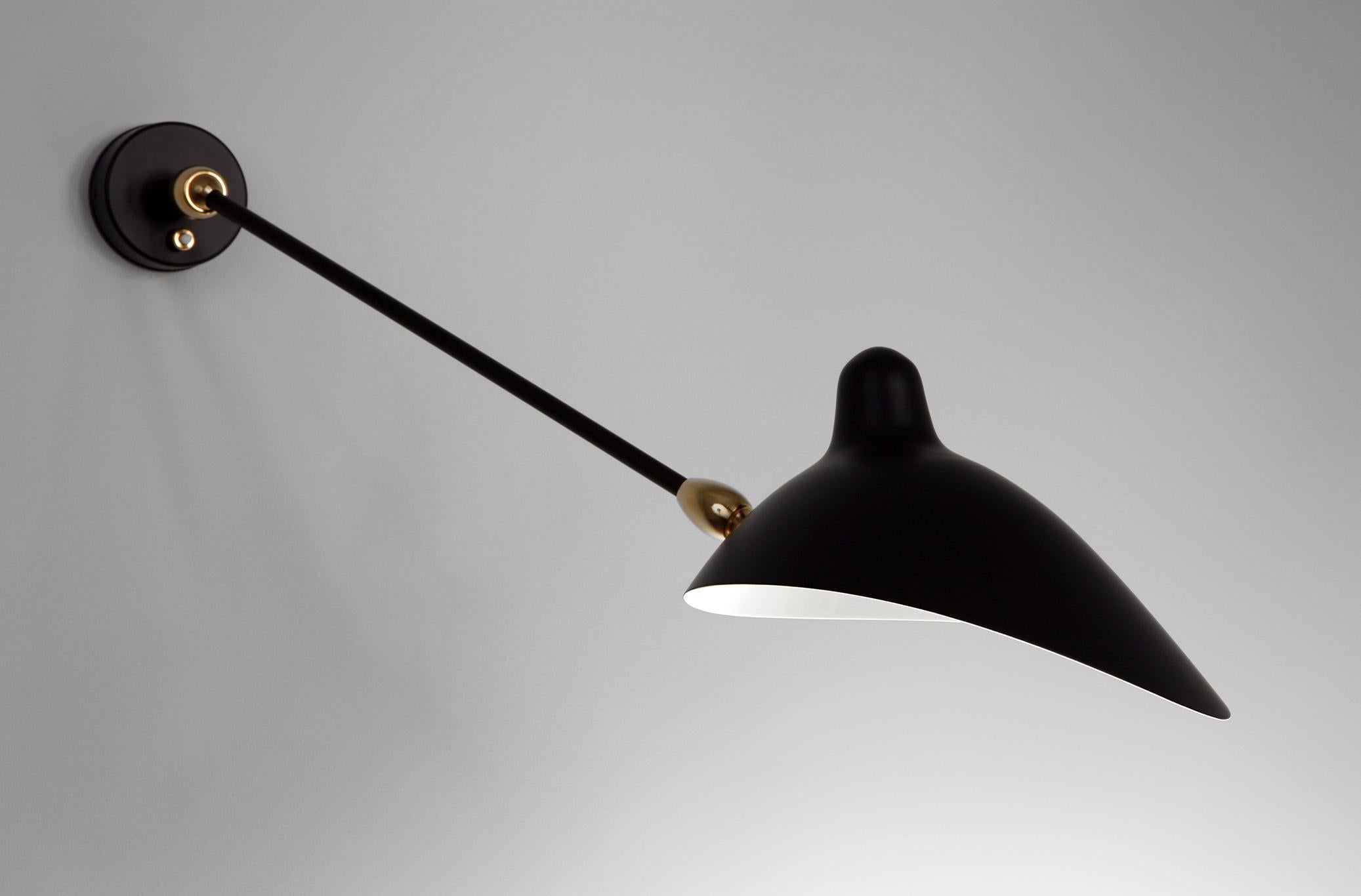 French Serge Mouille Mid-Century Modern Black One Stright Arm Two Swivels Wall Lamp For Sale