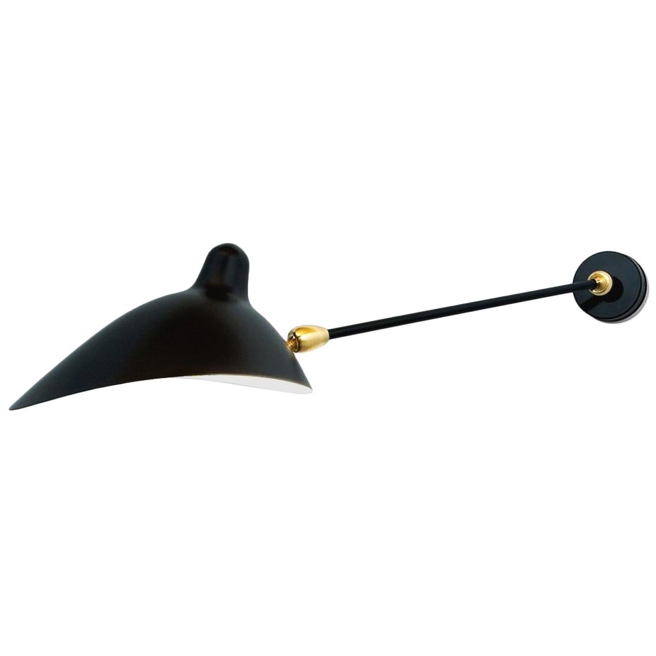 Serge Mouille Mid-Century Modern Black One Stright Arm Two Swivels Wall Lamp In New Condition In Barcelona, Barcelona