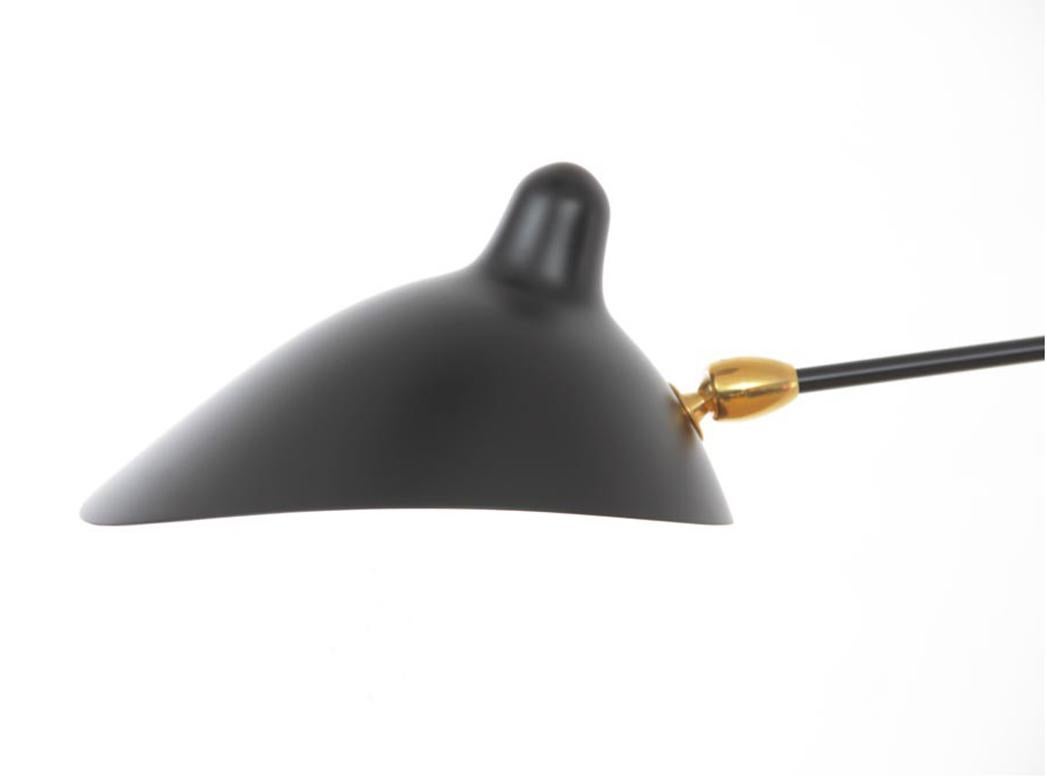 Contemporary Serge Mouille Mid-Century Modern Black One Stright Arm Two Swivels Wall Lamp