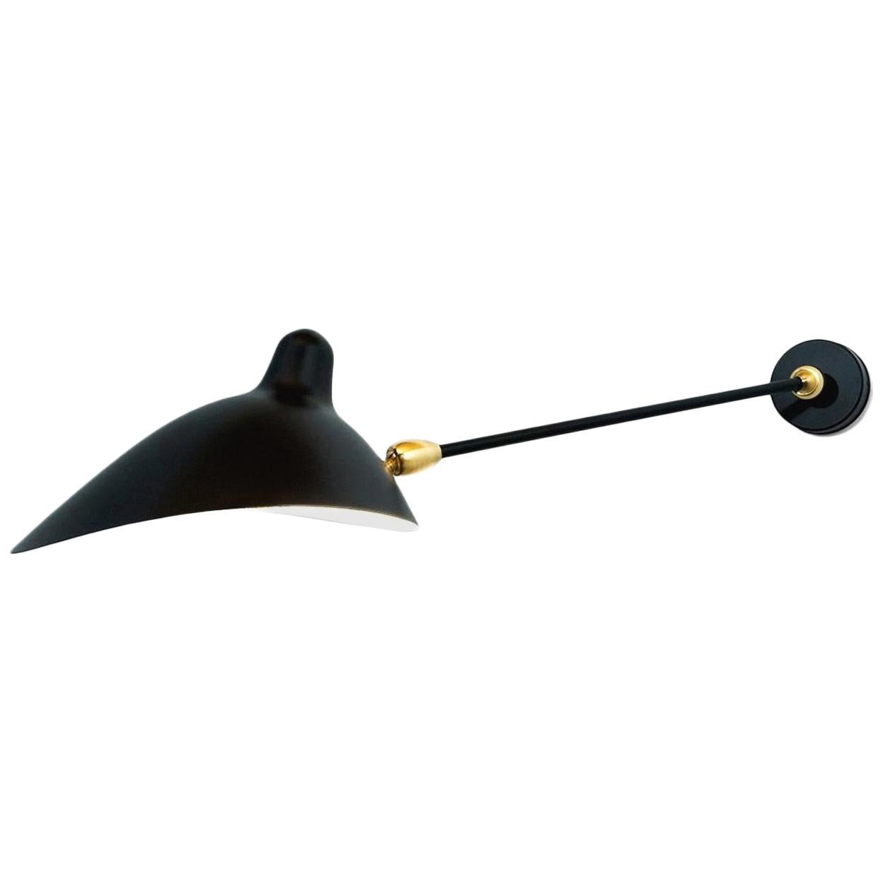 Serge Mouille Mid-Century Modern Black One Stright Arm Two Swivels Wall Lamp