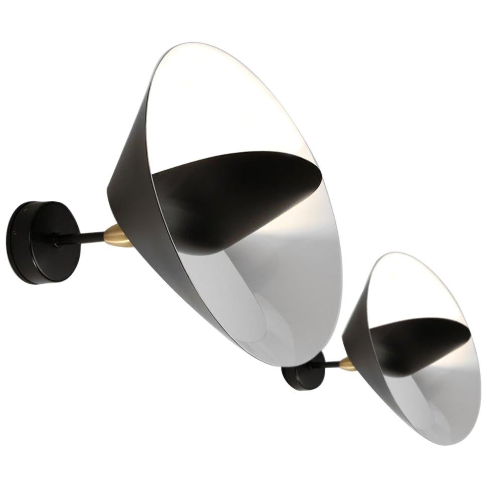 Serge Mouille Mid-Century Modern Black Saturn Wall Lamp Set For Sale