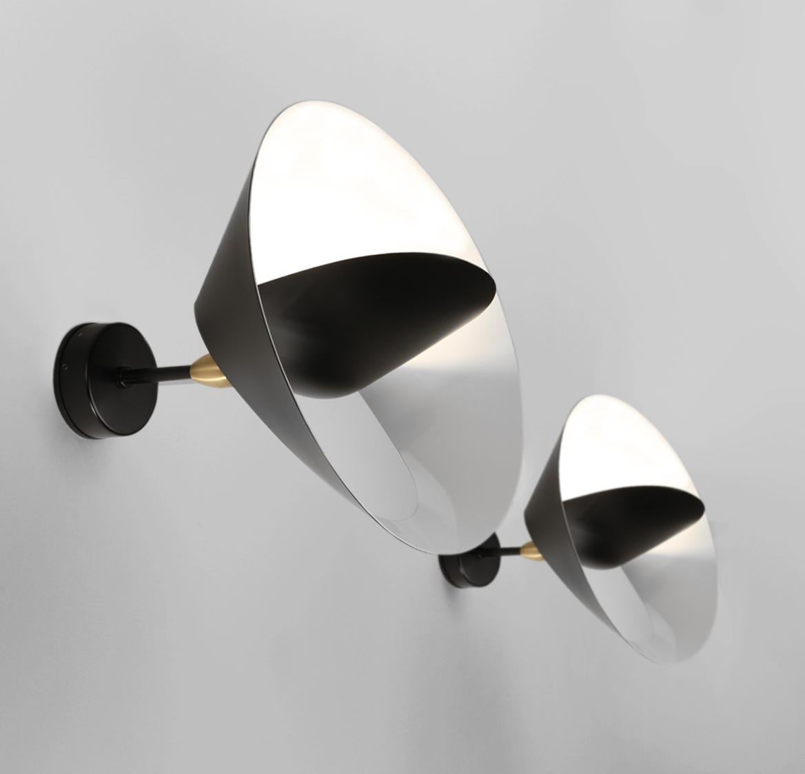 French Serge Mouille Mid-Century Modern Black Saturn Wall Lamp Set of Two