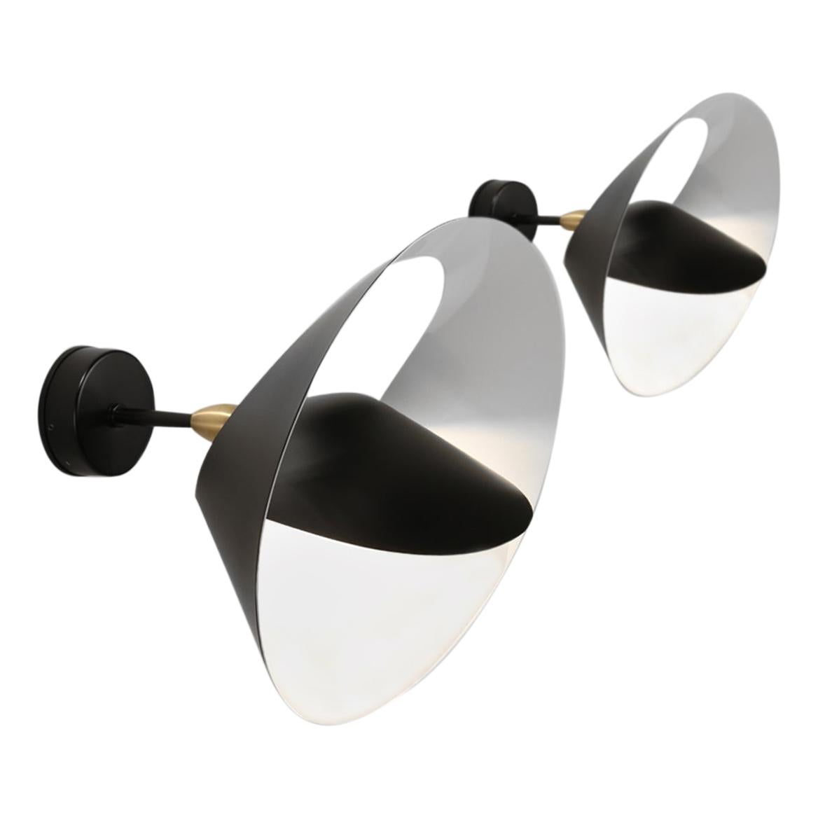 Serge Mouille Mid-Century Modern Black Saturn Wall Lamp Set of Two