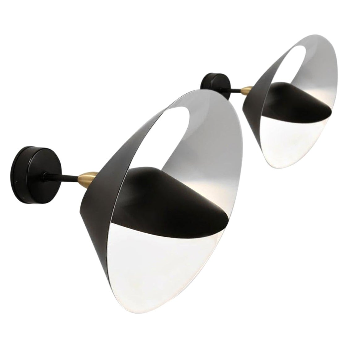 Serge Mouille Mid-Century Modern Black Saturn Wall Lamp Set of Two For Sale