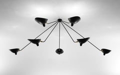 Serge Mouille Mid-Century Modern Black Seven Fixed Arms Spider Ceiling Lamp