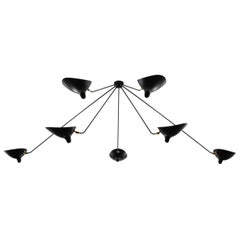 Serge Mouille Mid-Century Modern Black Seven Fixed Arms Spider Ceiling Lamp