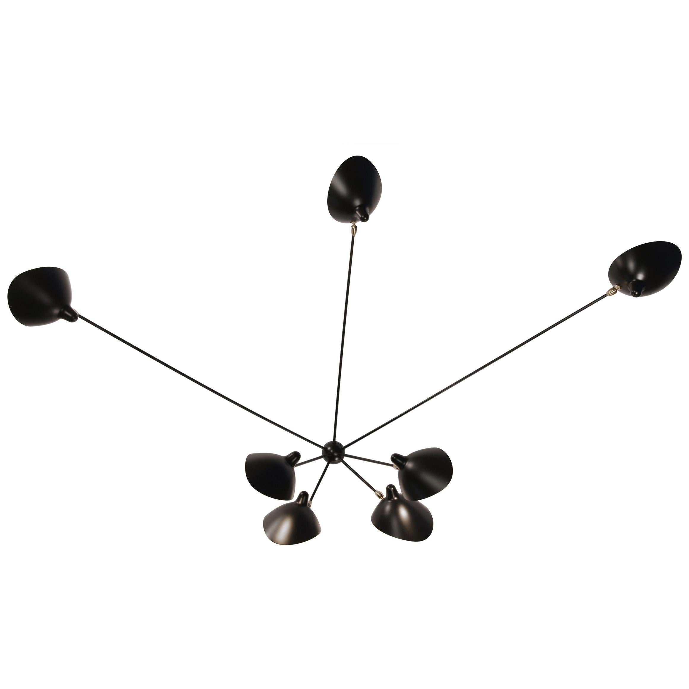 Serge Mouille Mid-Century Modern Black Seven Fixed Arms Spider Wall Ceiling Lamp