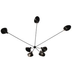 Serge Mouille Mid-Century Modern Black Seven Fixed Arms Spider Wall Ceiling Lamp