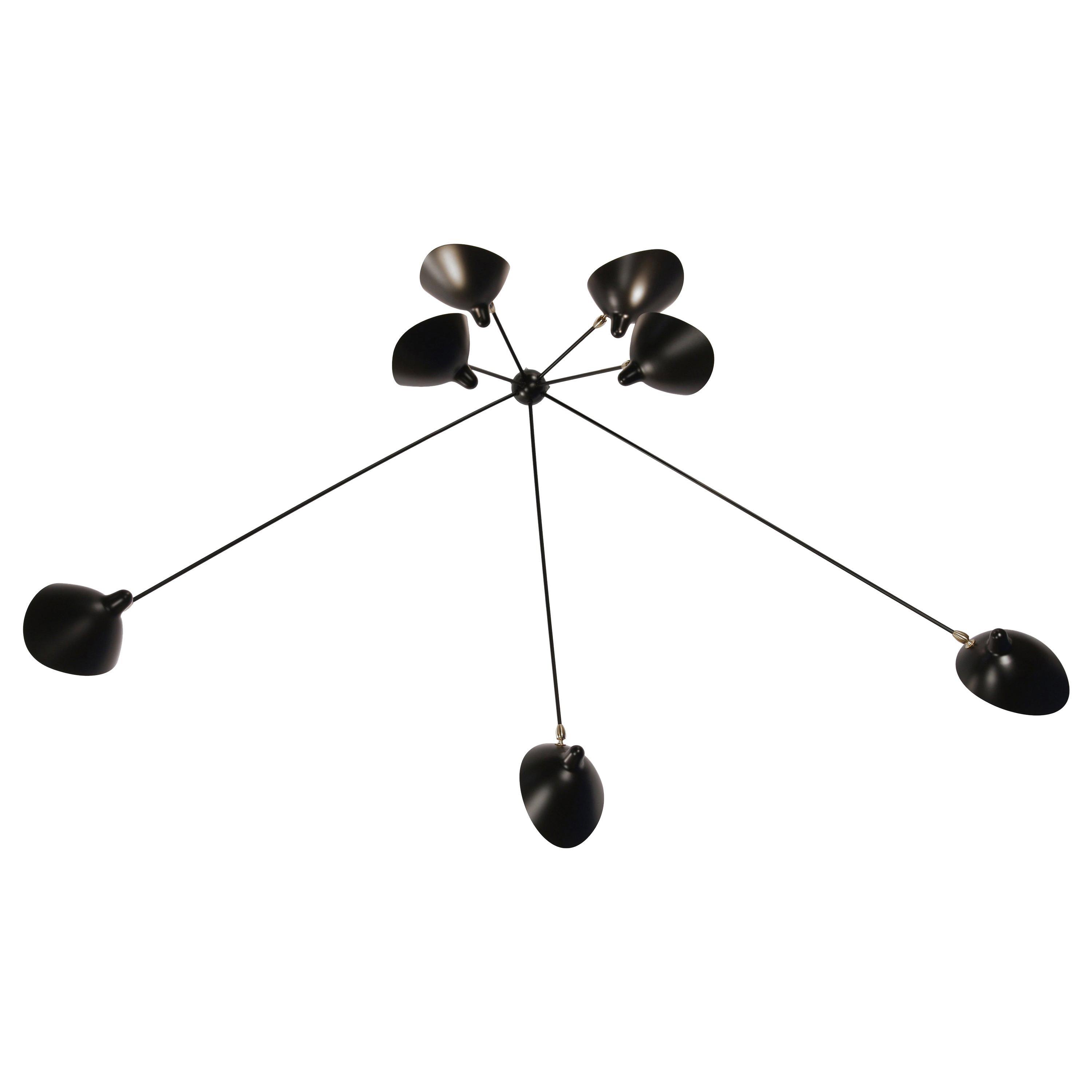 Serge Mouille Mid-Century Modern Black Seven Fixed Arms Spider Wall Ceiling Lamp For Sale