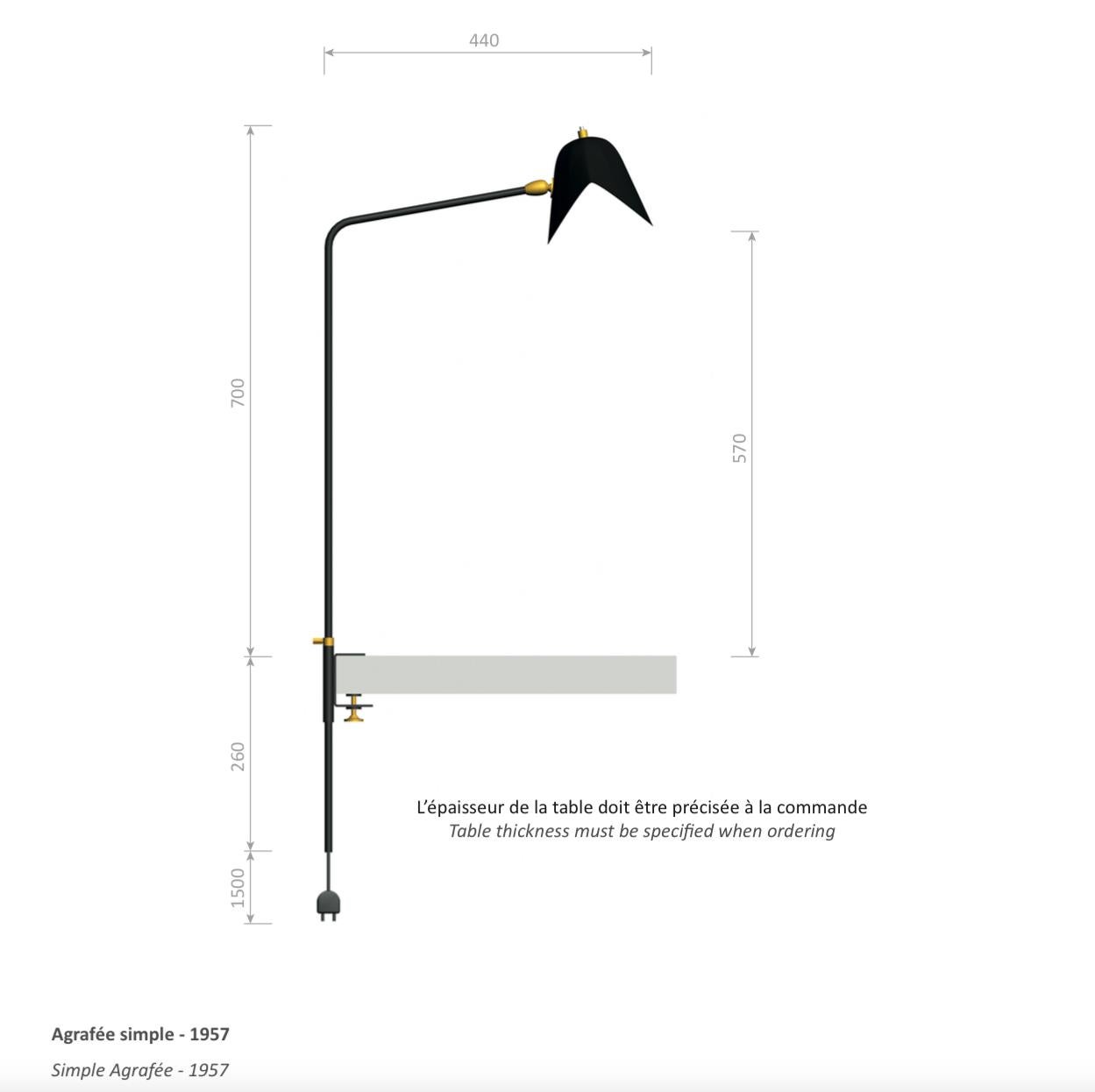 XXI secolo e contemporaneo Lampada da tavolo Agrafée semplice nera di Serge Mouille, moderna a metà secolo in vendita
