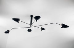 Serge Mouille Mid-Century Modern Black Six Rotating Arms Ceiling Lamp