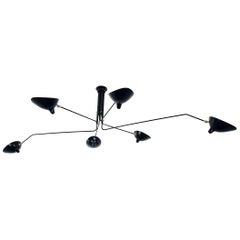 Serge Mouille Mid-Century Modern Black Six Rotating Arms Ceiling Lamp