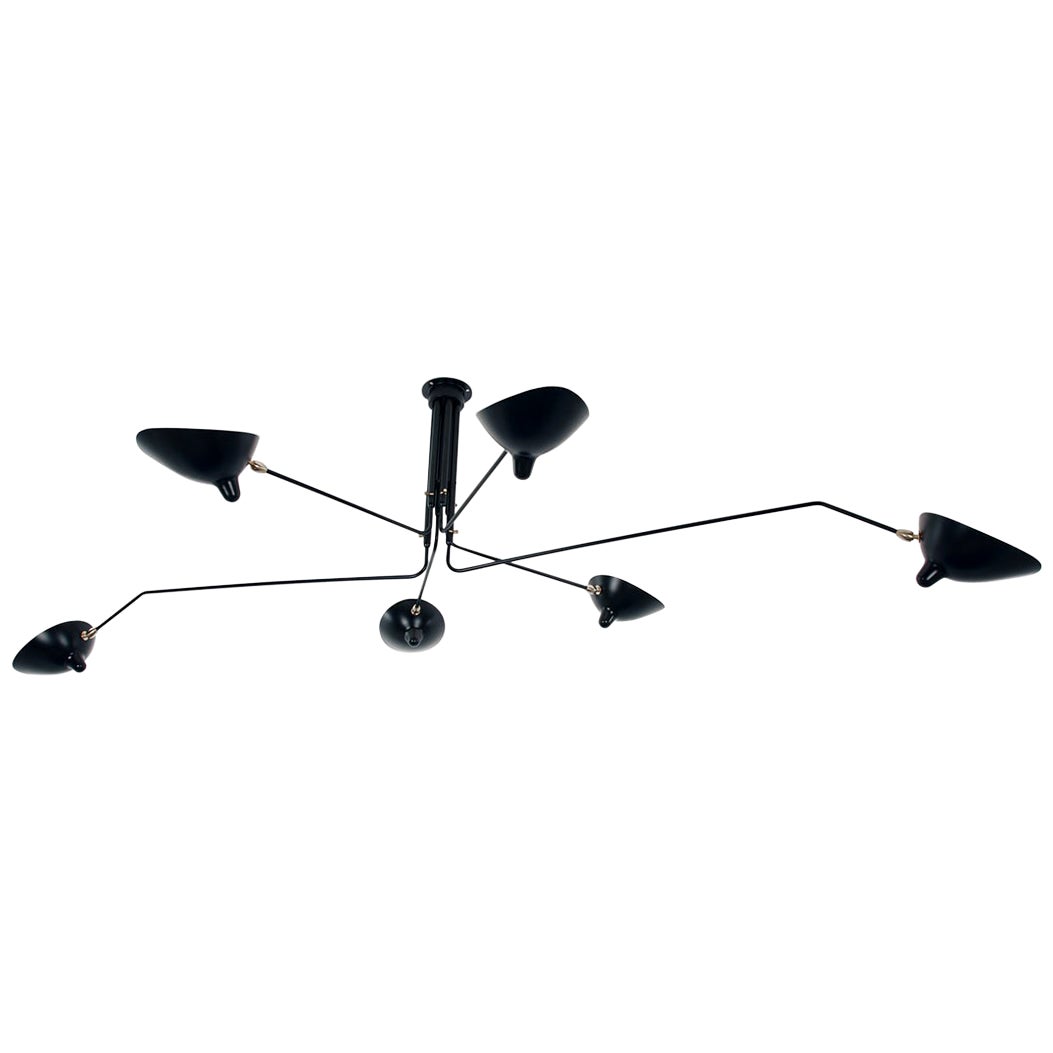 Serge Mouille Mid-Century Modern Black Six Rotating Arms Ceiling Lamp For Sale