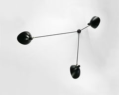 Serge Mouille Mid-Century Modern Black Three Fixed Arms Spider Ceiling Lamp