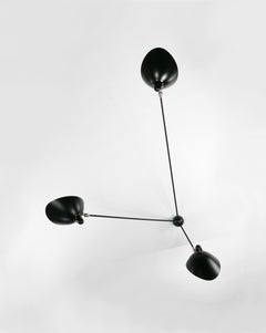 Serge Mouille Mid-Century Modern Black Three Fixed Arms Spider Ceiling Lamp